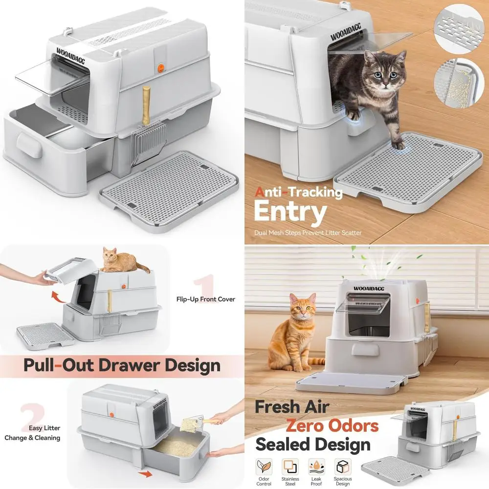 

Odor-Controlled Modular Stainless Steel Cat Litter Box with Drawer & Flip Door, Easy Clean, Non-Stick Interior, XL Size for All