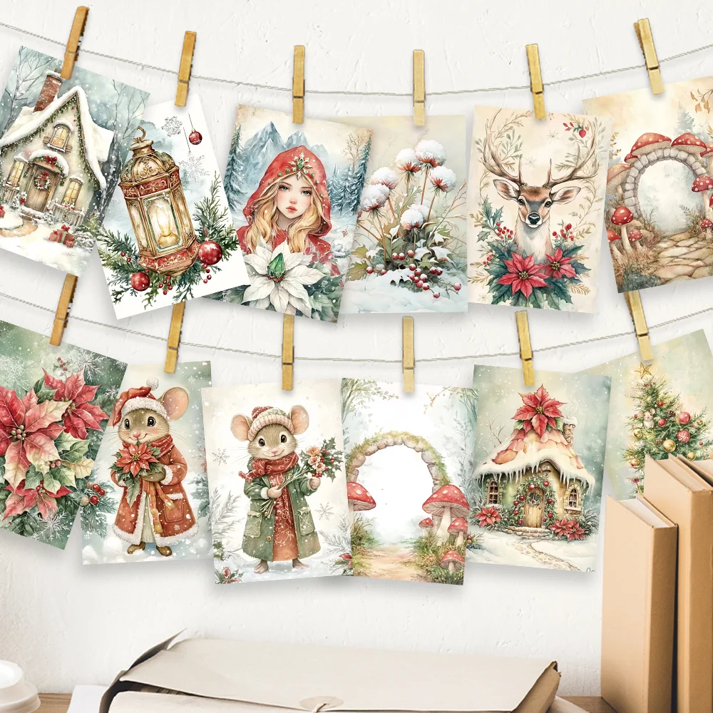 32-teiliges Weihnachtspostkarten-Set, verschneite Szene und gemütliches Kabinendesign, hochwertiger dicker Karton, perfektes Weihnachtsgeschenk für Studenten – Detail 5