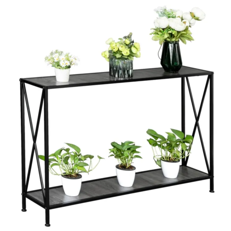 

ZK30 Artisasset Grey MDF Countertop Black Wrought Iron Base 2 Layers Forked Console Table