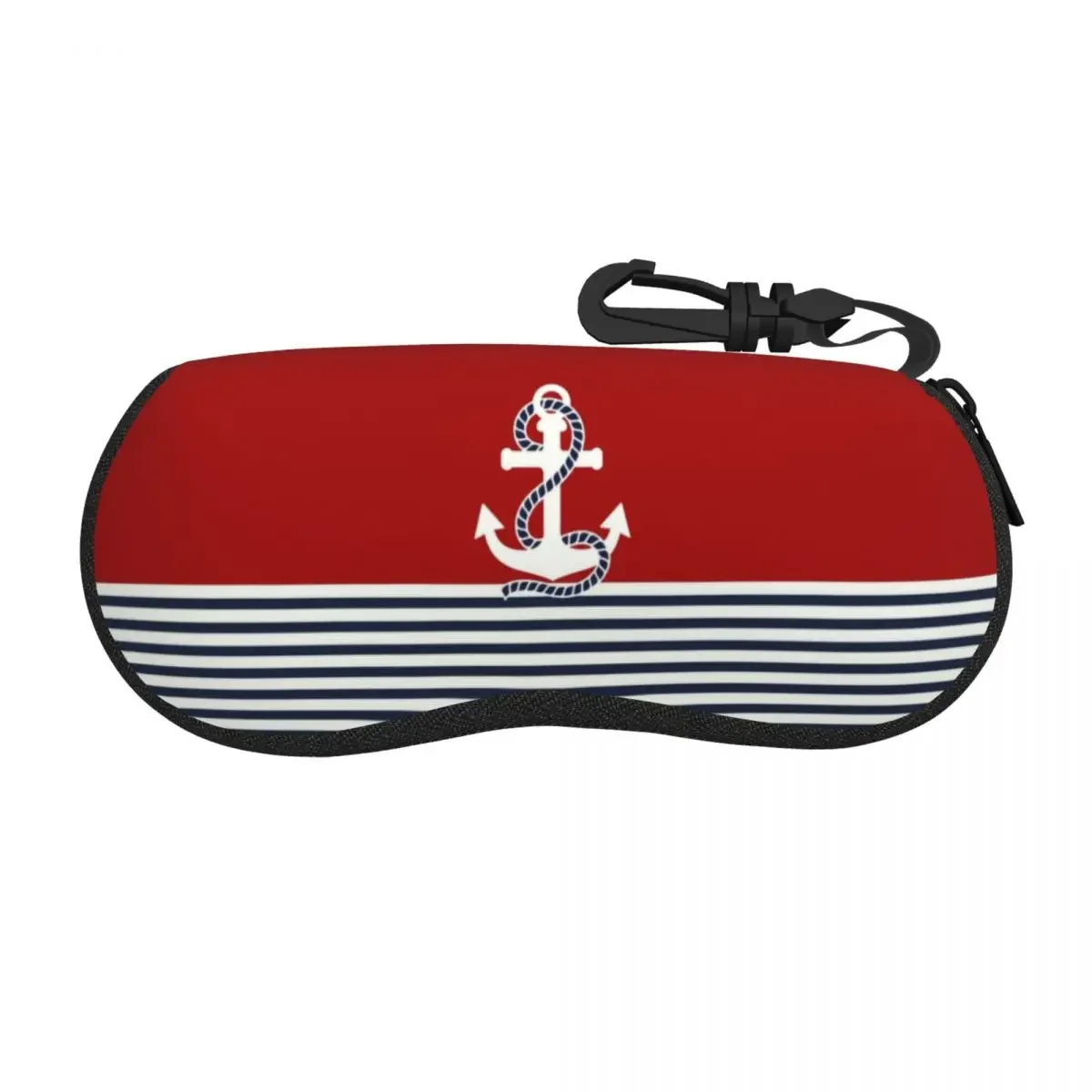 Custom Navy Blue Stripes Nautical Anchor Boat Shell Eyeglasses Case Women Men Fashion Glasses Case Sunglasses Box Pouch