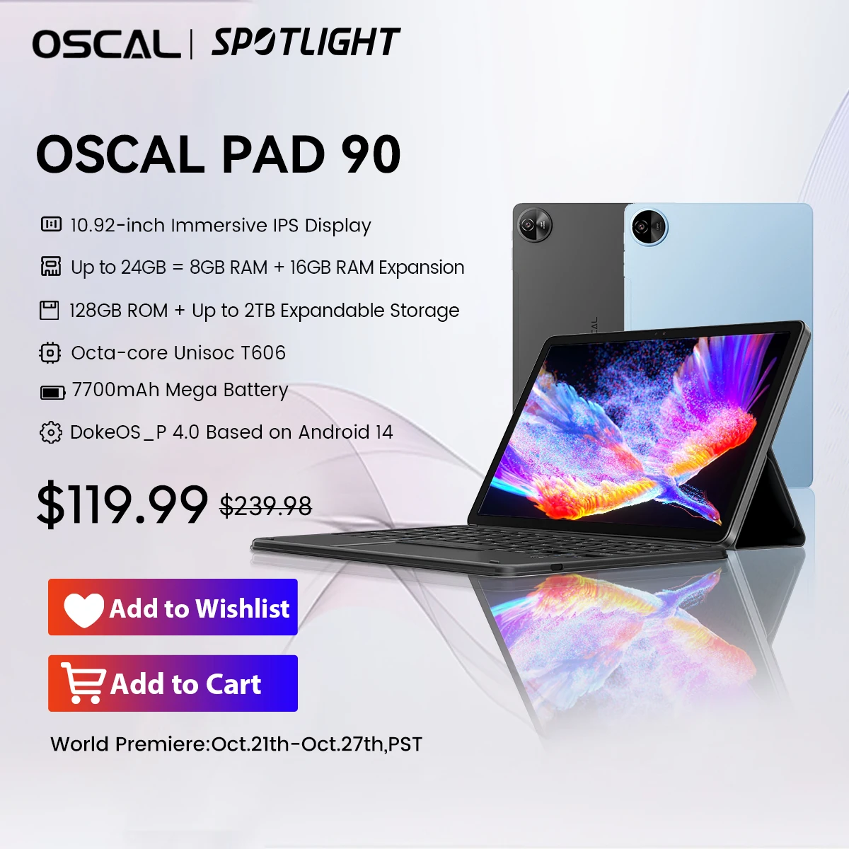 

[World Premiere] Oscal Pad 90 10.92inch IPS Display Tablet,8GB RAM+128GB ROM Octa-core Unisoc T606,8MP+13MP Camera 7700mAh 120HZ