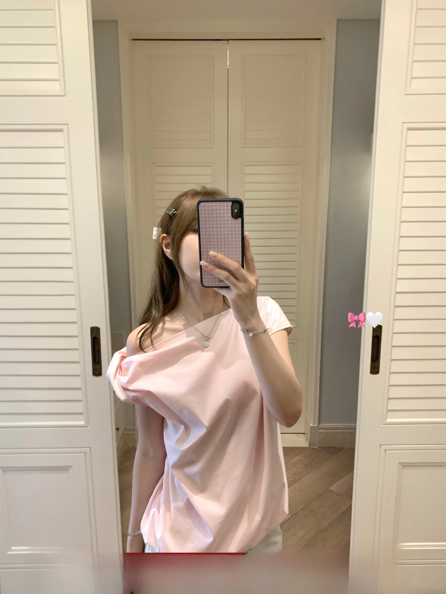 

oulder Bared Rose Knot T irt Women's Summer Unique Beautiful Top Korean Sle Commute Pure Color ort Sve Asymmetrical