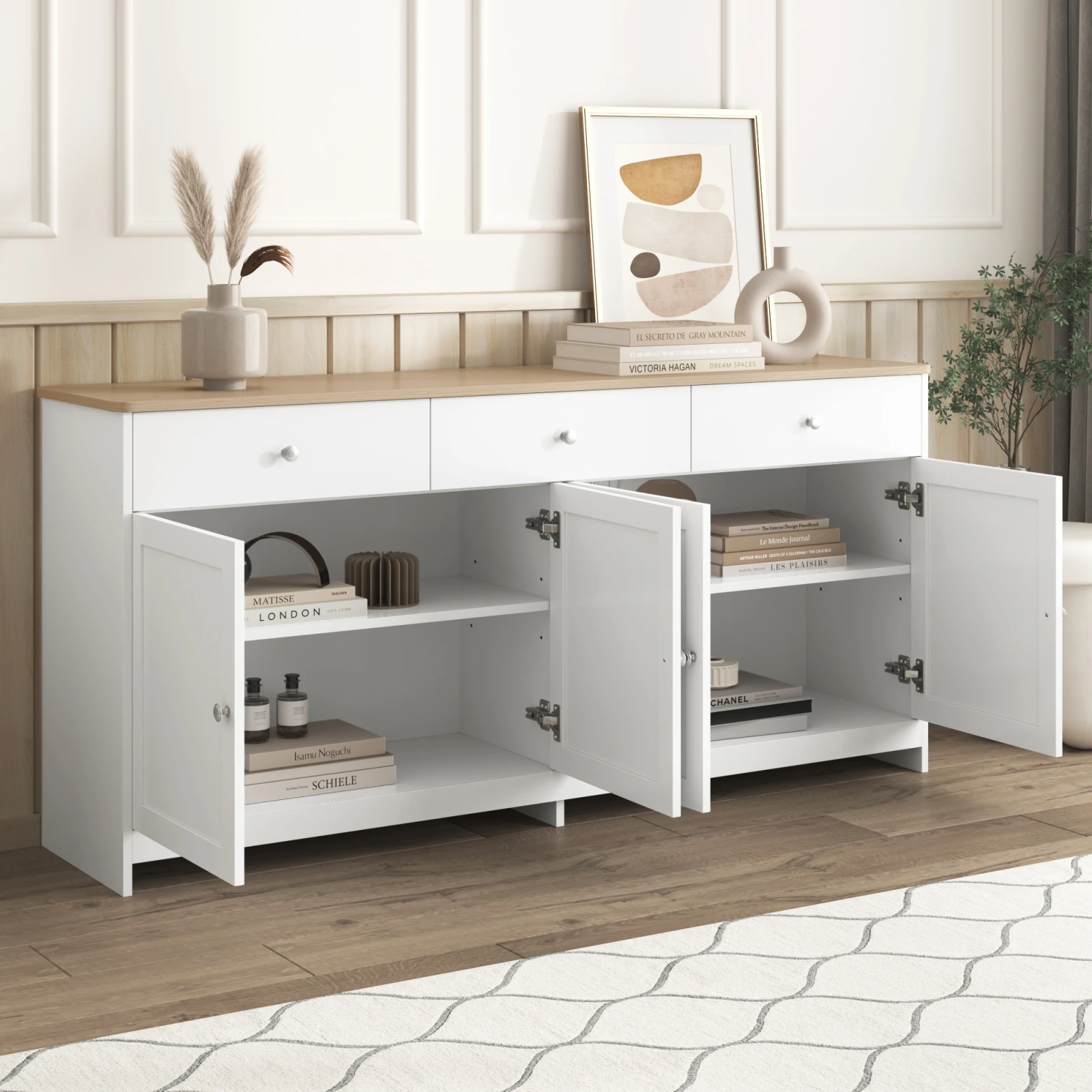 Comanlai Sideboard Weiß für Wohnzimmer Esszimmer Kommode Buffetschrank Mehrzweck-Aufbewahrungsschrank für Küche
