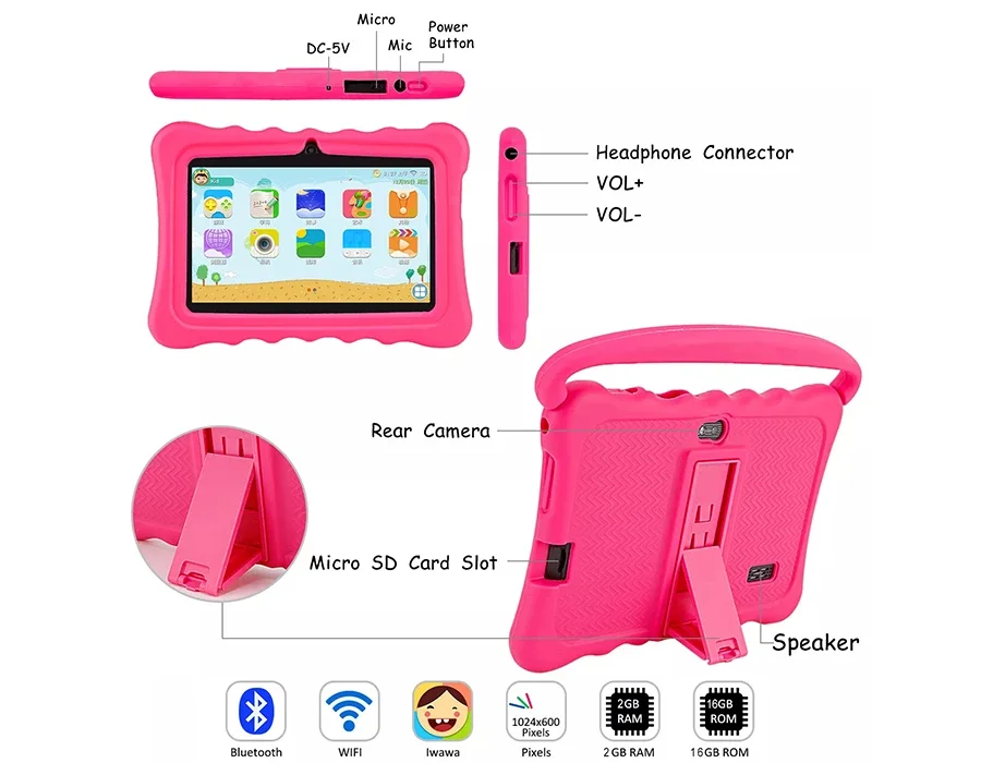 GreatAsia 7 Inch Kids Tablet Pc A133 Quad Core Android 13 Wifi Tablet With Case Children's Tablets