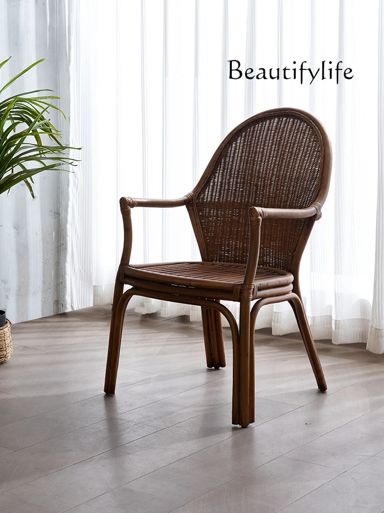 Natural Rattan Armchair Weave Vintage Single Leisure Chair