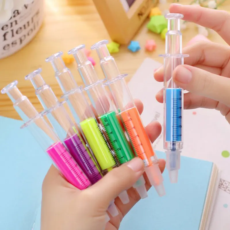 18Pcs Syringe Highlighter Pen Marker Needle Tube Writer Pens Stationery Novelty