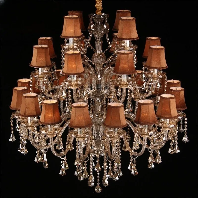 American Antique Amber Crystal Chandelier 120cm X 150cm Wrought Iron Foyer Hall Chandeliers Traditional Hotel Hanging Lamp
