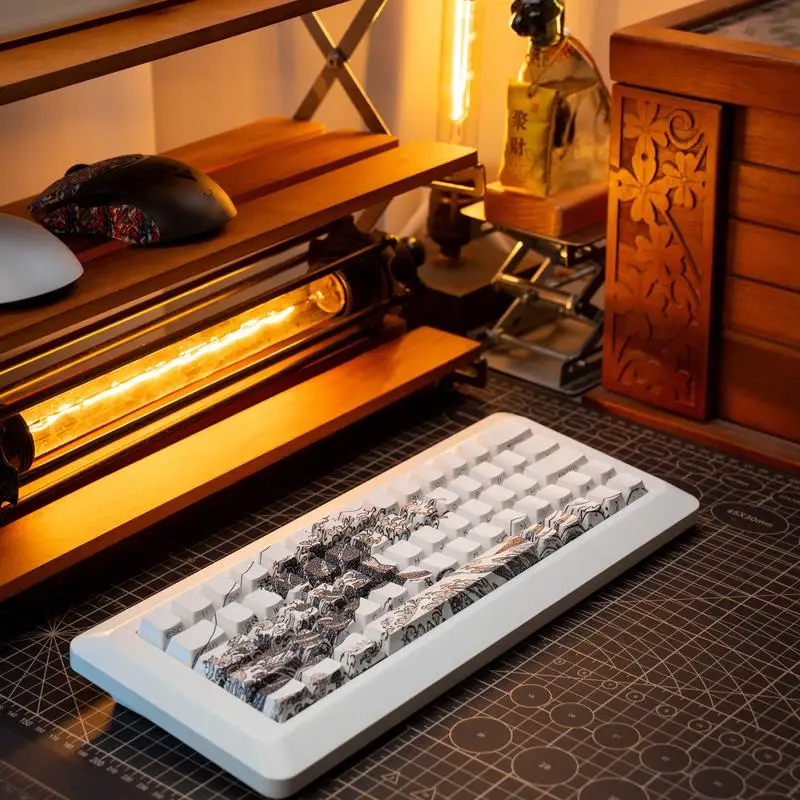 Cloud patterned Kanagawa surfing ukiyo-e keycaps 120key PBT cherry side engraved mechanical keyboard keycaps Japanese style