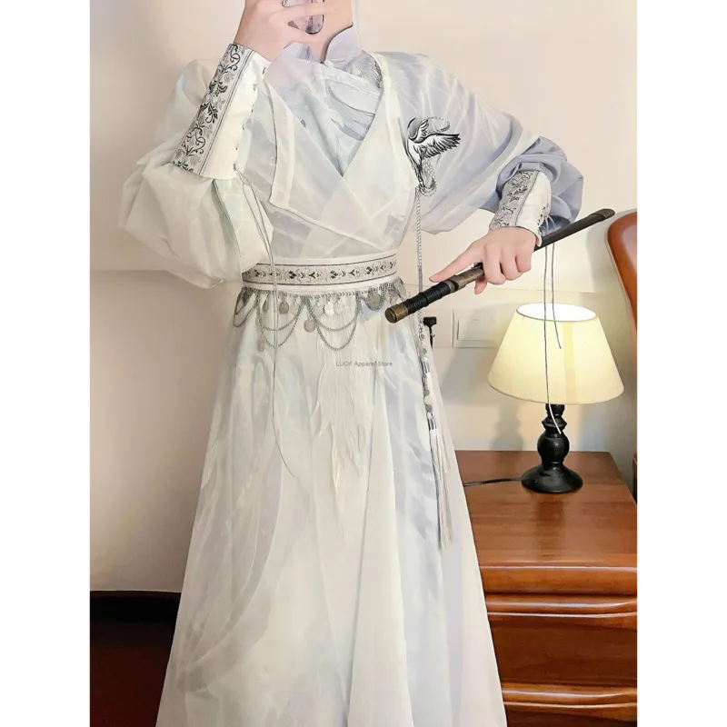 Hanfu Dress Improvement Han Element Round Neck Robe Youth Style Men And Women Han Clothes