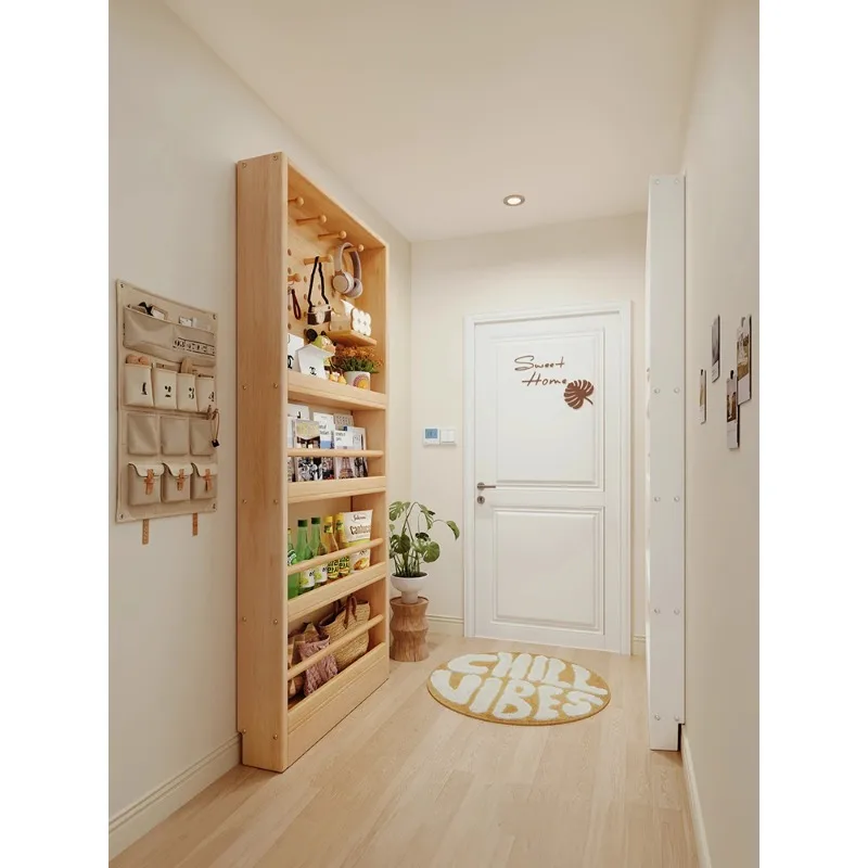 

Solid wood hole board, bookshelf behind the door is integrated against the wall picture book rack is ultra-thin