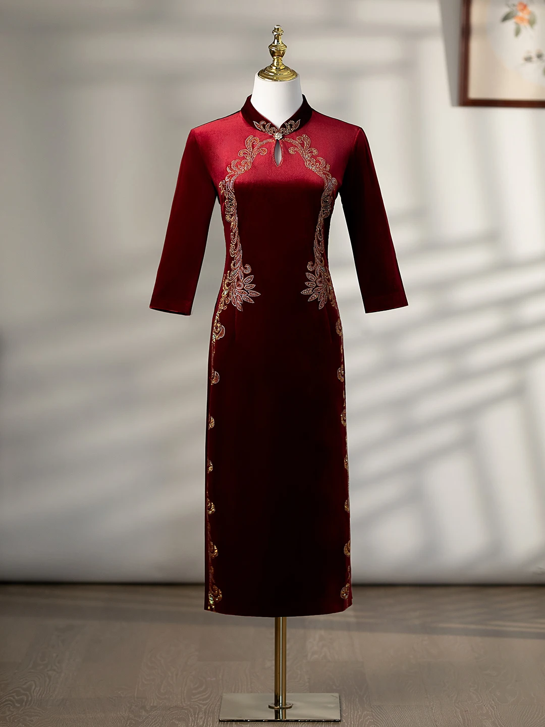 

Gold Velvet Improved Wedding Dr Ele Retro Chinese Sle Matron of Costume for Mom High End Chinese Wed...