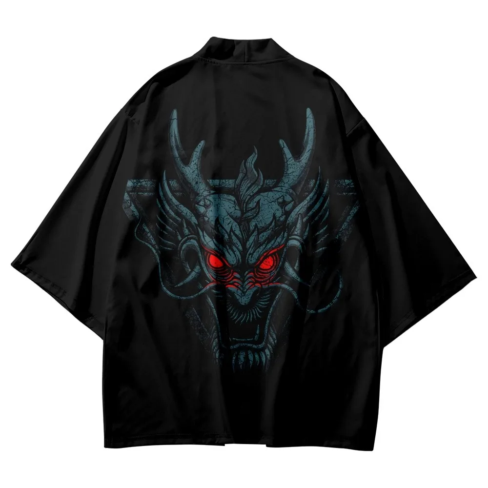 

Dragon Printed Black Japanese Kimono Beach Shorts Traditional Anime Clothes Cardigan Cosplay Men Women Yukata Shirt Blouse
