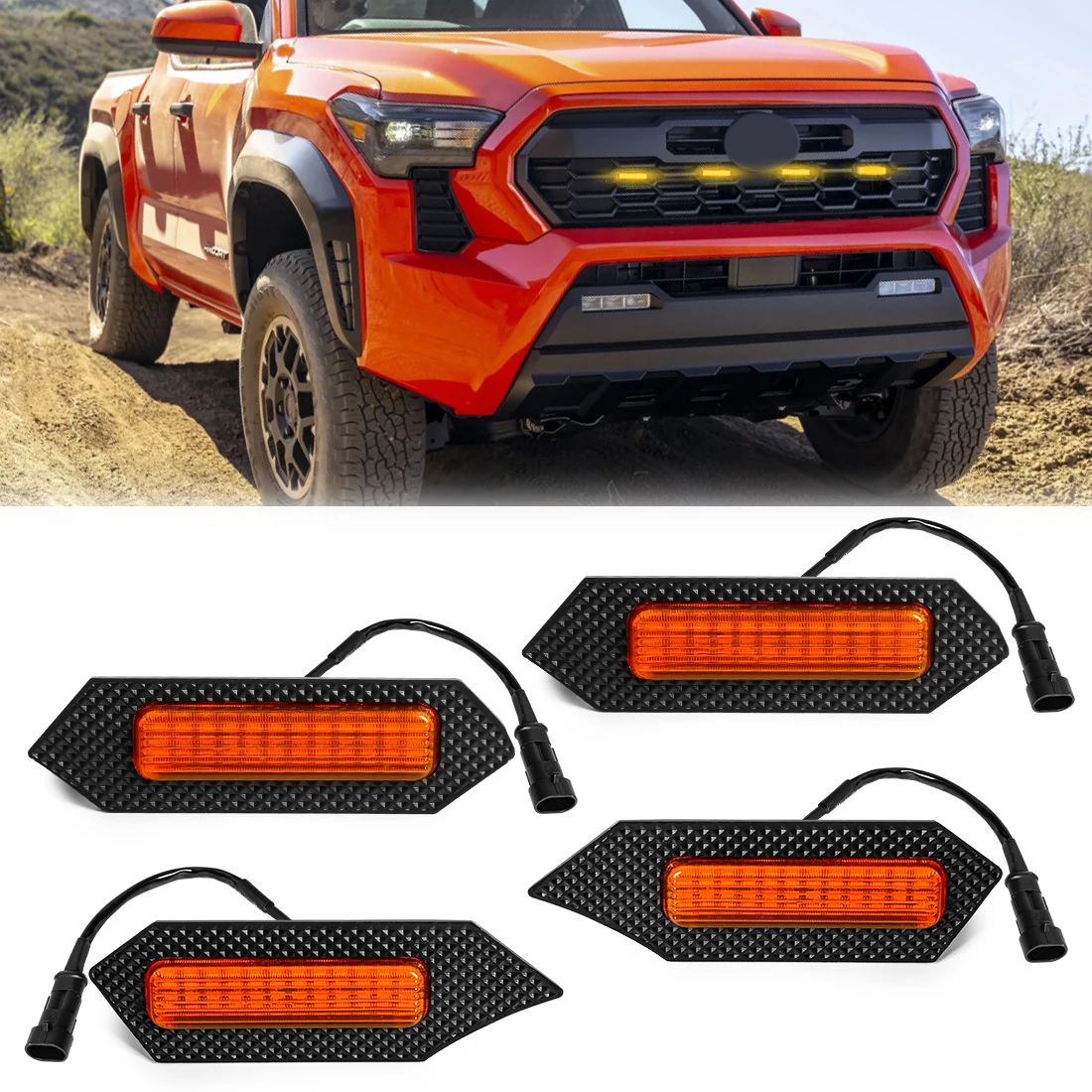 4pcs Car Front Bumper Grill Light For Toyota Tacoma 2024 LED Grille DRL Fog Lamp Headlights Multi Color Car Accessories 12V