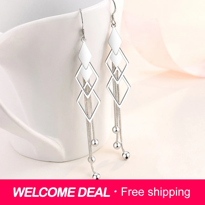 ZDADAN-pendientes largos de Plata de Ley 925 con borlas geométricas, joyería de boda para mujer