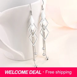 ZDADAN 925 Sterling Silver Geometric Long Tassel Drop Earrings For Women Wedding Jewelry