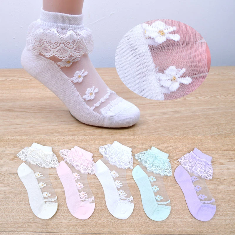 Cute Lace Flower Mesh Summer Newborn Baby Socks Cotton Baby Girl Socks See Through Anti Slip Socks Calcetines Skarpetki Sokke