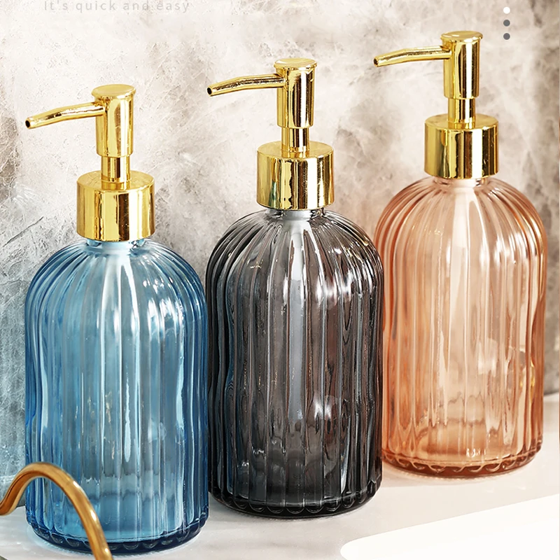 Nordic style light luxury glass lotion bottle hand sanitizer press bottle bathroom 330ml soap dispenser bathroom accessories set