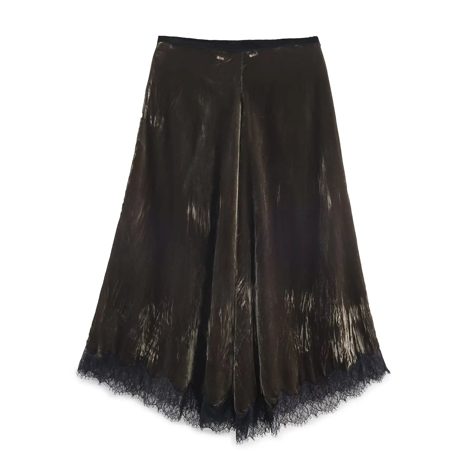 

Fashionable new women's silk dress retro elegant high waisted temperament dress velvet lace dress