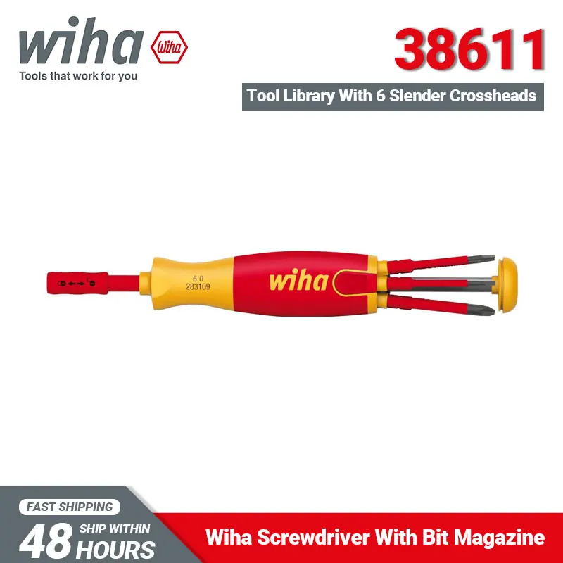 

Wiha 38611 6 in 1 1000V Insulated Electrician Screwdriver with Bit Magazine LiftUp 166 Grams Screwdriver with 6 SlimBits