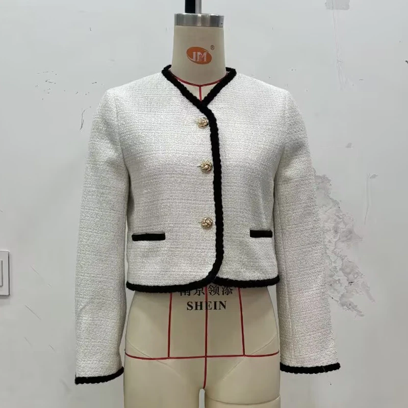 KEYANKETIAN 2025 Autumn New Women's Seam Detail Contrast Color Tweed Texture Suit Coat Office Lady Single Breasted Blazer Top