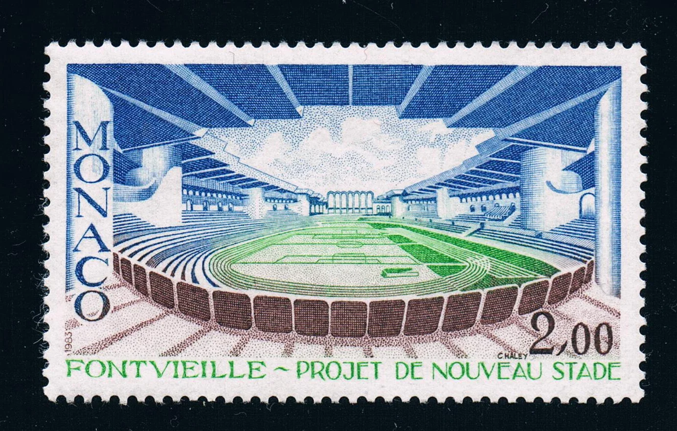 1Pcs/Set New Monaco Post Stamp 1983 Fonvieye Stadium Engraving Stamps MNH