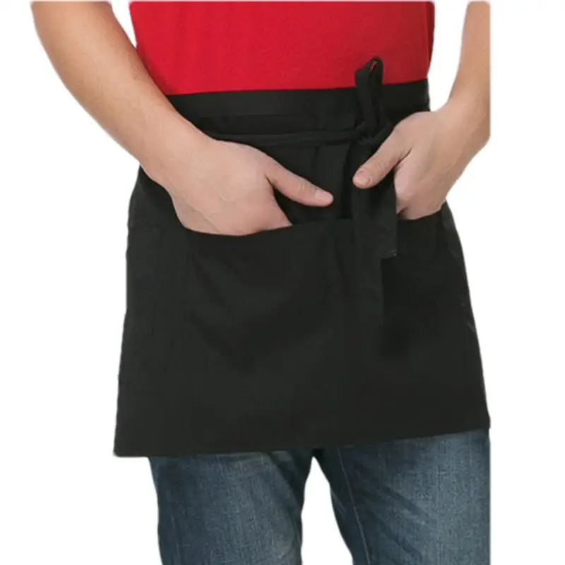 Server Aprons Waitress Tip Waist Apron 3 Pocket Cotton Coffee Dessert Shop Aprons BBQ Cooking Household Kitchen Accessories