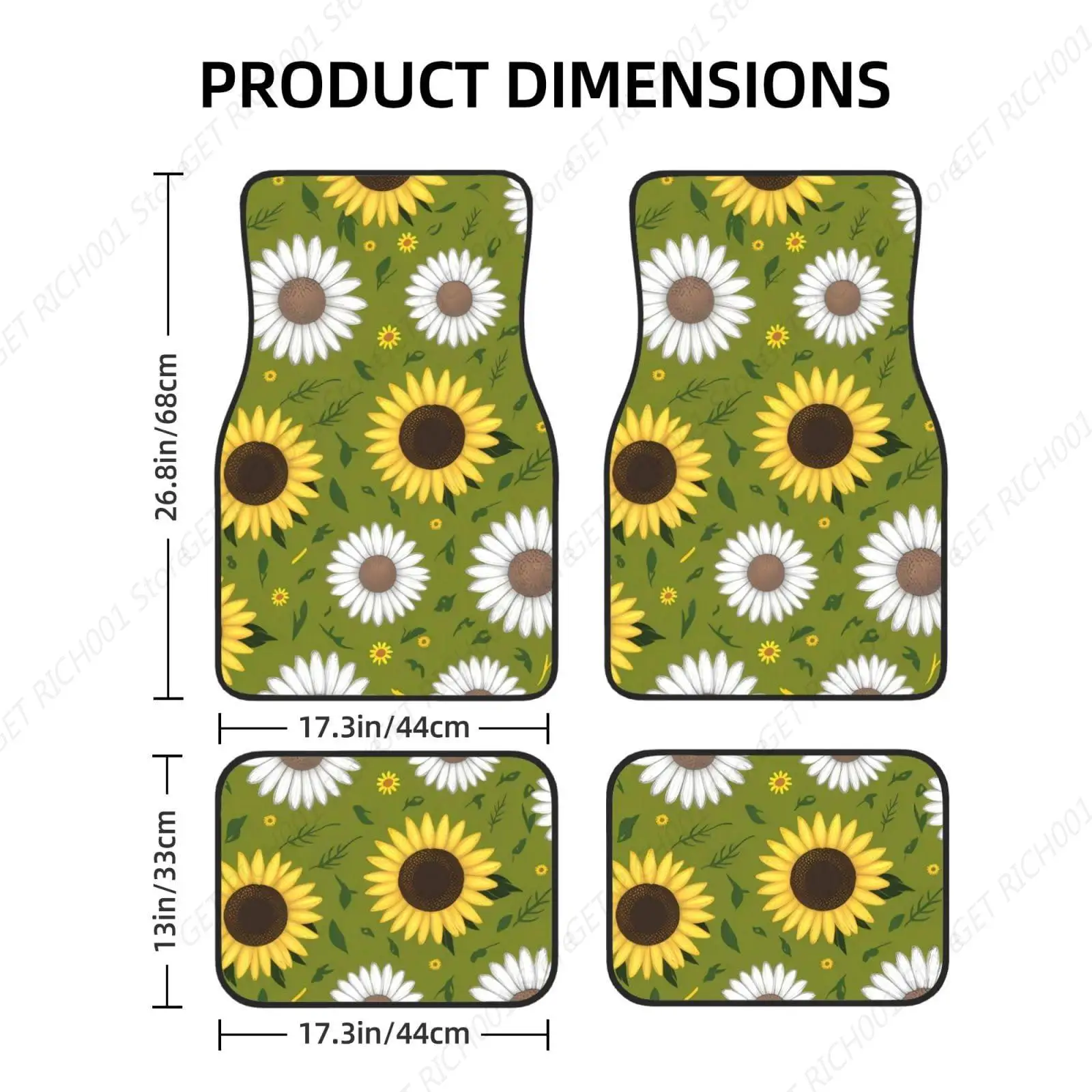 Daisies and Sunflowers Funny Car Foot Mat Set of 4 Pieces Set Carpet Floor Mats for Cars, Auto Accessories