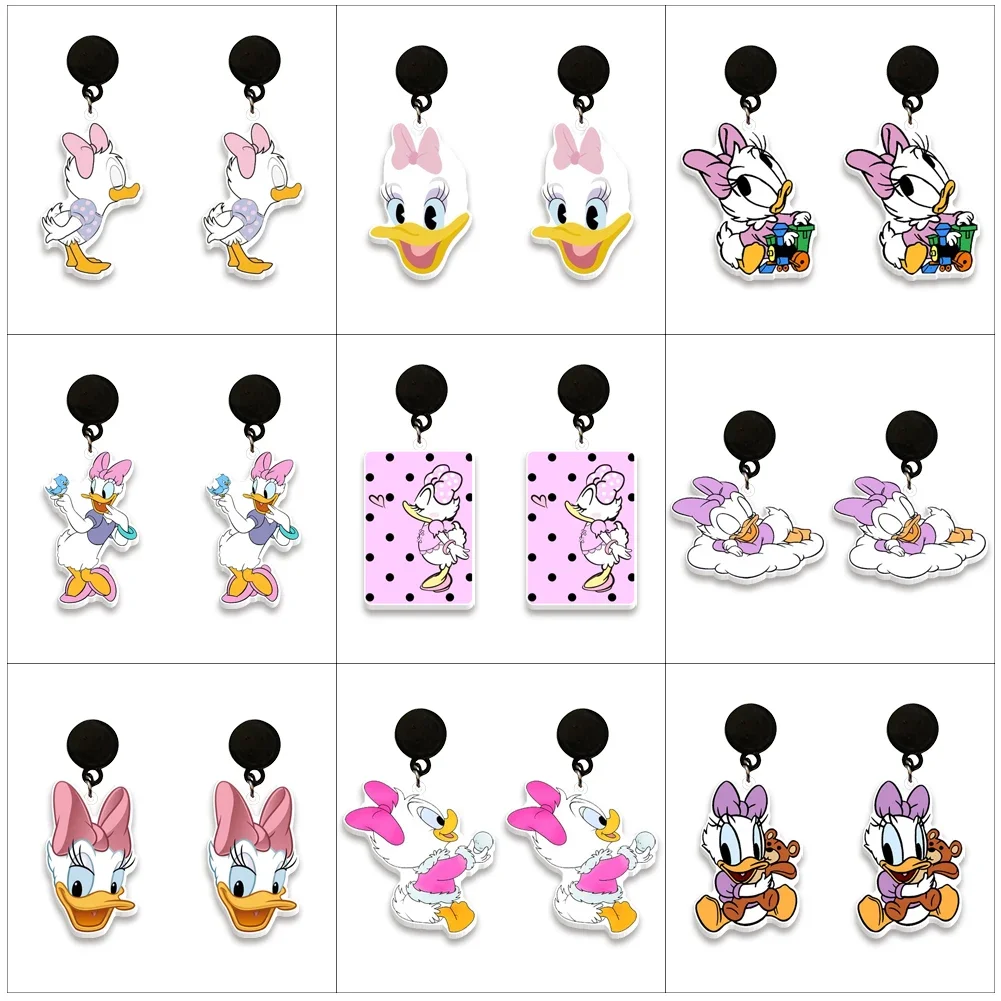 Hot Sale Daisy Duck Acrylic Earrings Disney New Accessories For Girls Colorful Earrings Cute Jewelry