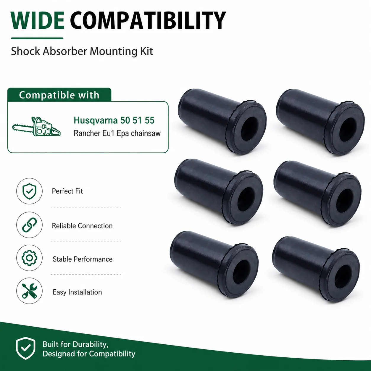 6Pcs AV Shock Absorber Buffer Mount Kit For Husqvarna 50 51 55 Rancher Eu1 EPA Chainsaw Parts, 501763901 501763902 501 76 39-02