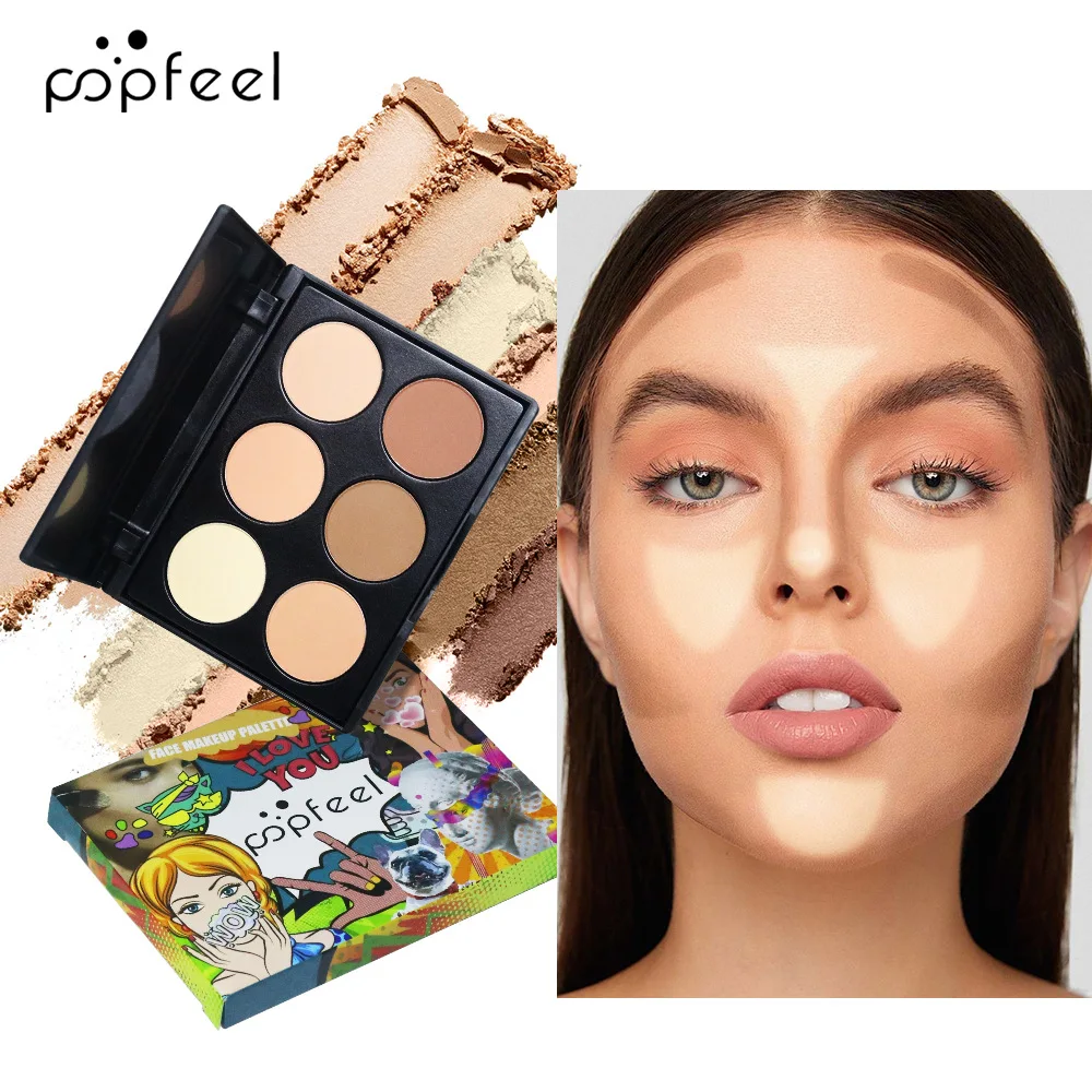 POPFEEL Polvo de Contorno Mate de 6 Colores, Sombra para Nariz, Iluminador, Fijador de Maquillaje, Maquillaje Facial 3D Estereoscópico