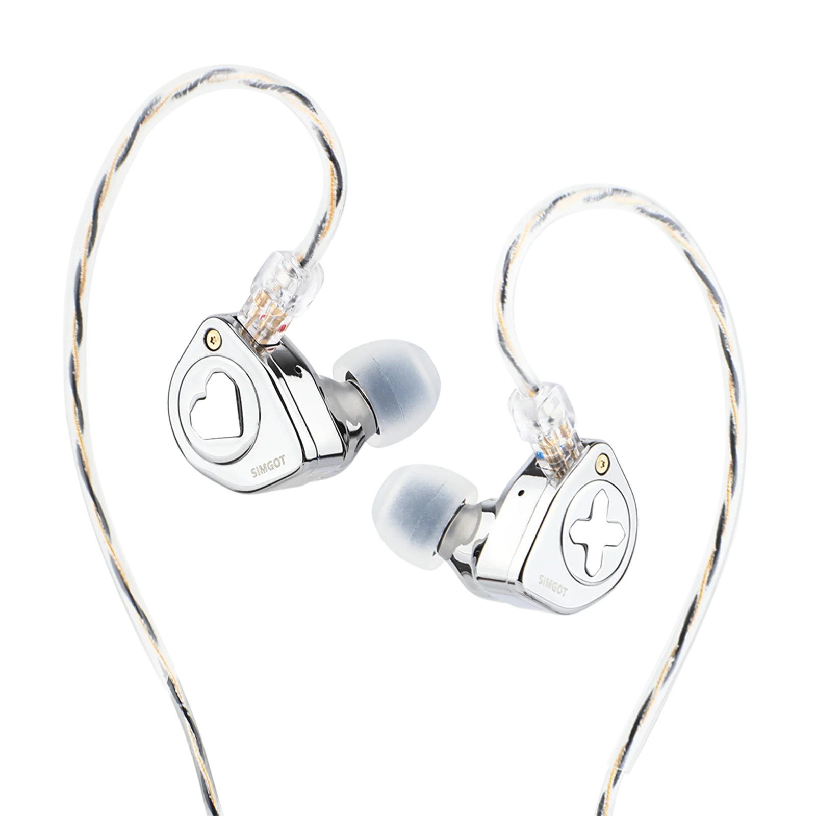 SIMGOT EW300 1DD+1Planar+1PZT Hybrid Driver IEM HIFI Earphones with Detachable Nozzles Silver-Plated OFC IEM Cable for Musician