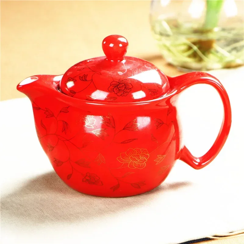 Special Sale with Filter Red Wedding Gift China Grab Teapot Set  Handle  Ceramic  Ceramic  401-500ml  Tea Pot Strainer