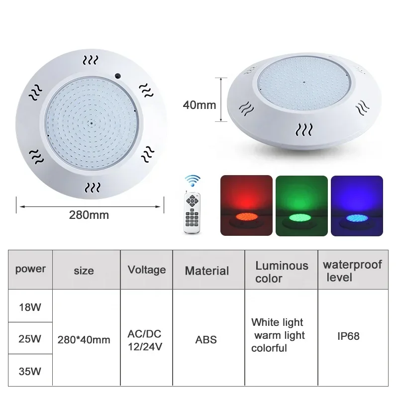 12V 18W Ip68 Rgb Wall Mounted Resin Filled Led Swimming Pool Light