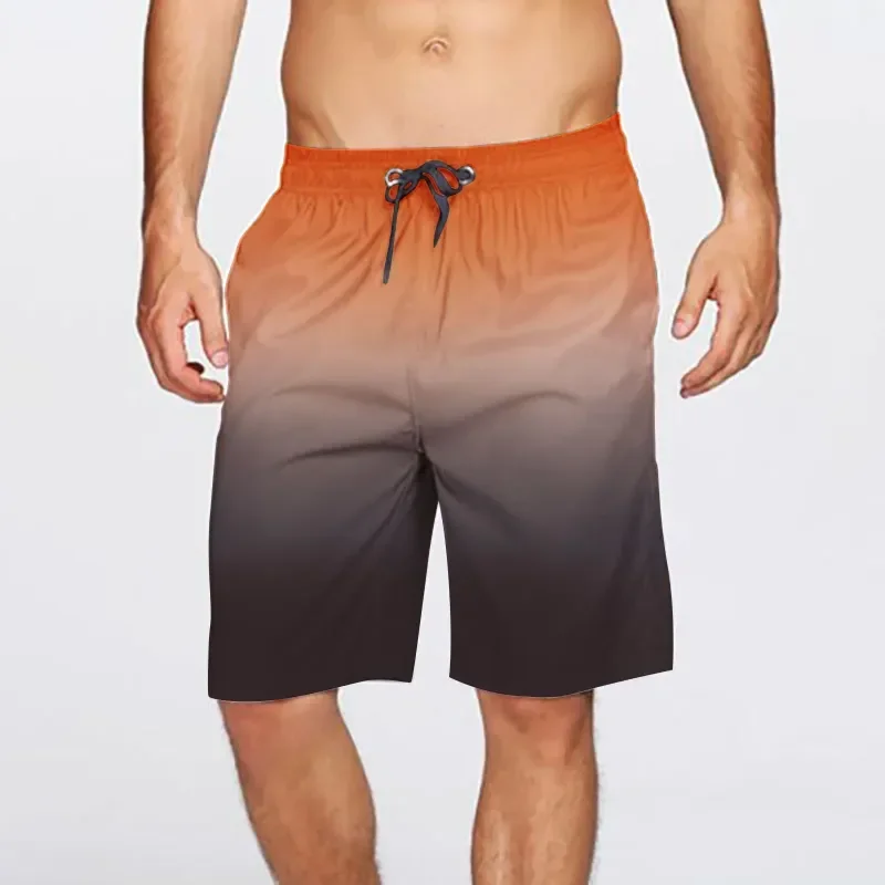 Gradient Swimming Trunks Mens Beach Pants Hot Spring Summer Holiday Shorts Lace Up Pocket Elastic Rise Shorts For Man