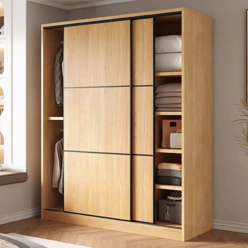 

Decoration Brown Wardrobes Closet Wooden Tall Long Sliding Space Wardrobes Storage Cute Saving Guarda Roupas Furniture For Home