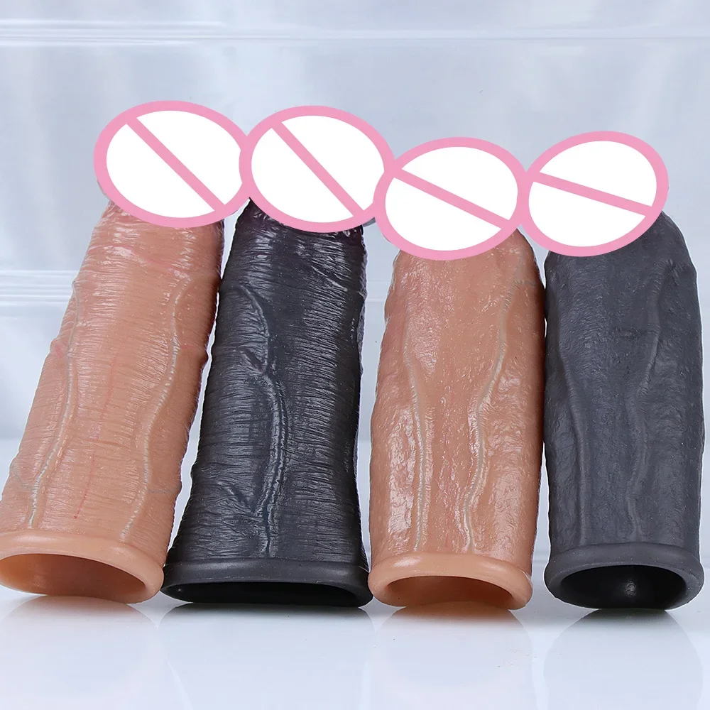 Skin Feeling Realistic Dildo Soft Silicone Material Enlarged Penis Extension Cock Adult Sex Toy Big Dick Condom Man Sexy Tool