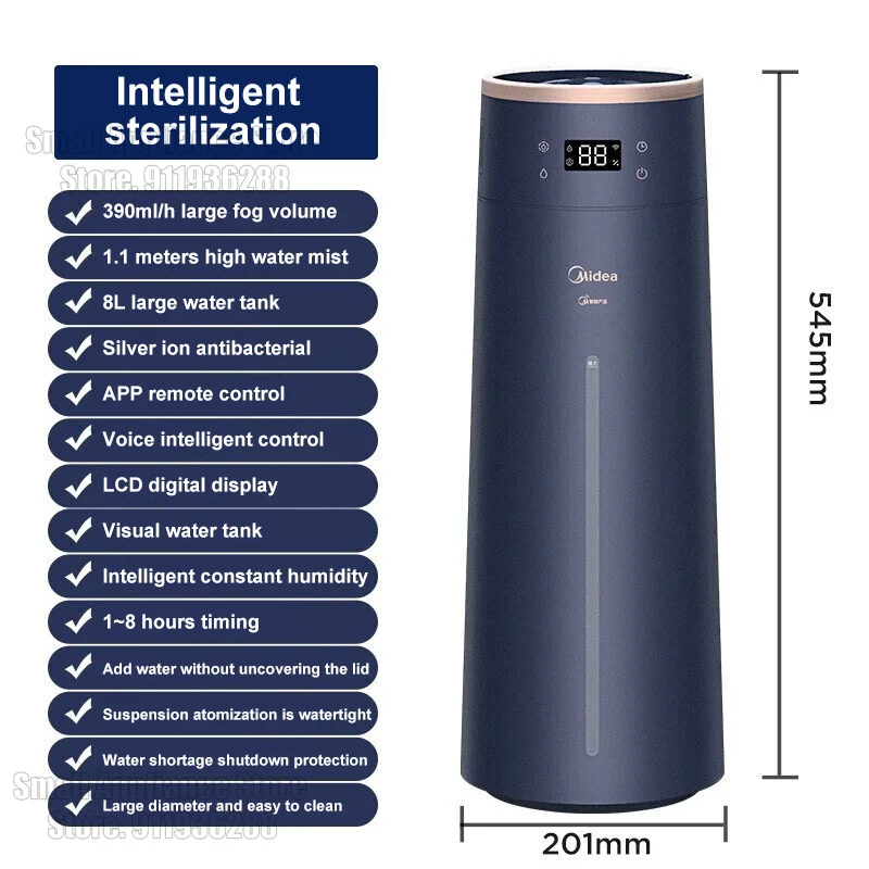 Midea Smart 8L Humidifier WiFi Diffuser Large Capacity Floor-standing Fog Maker Mobile APP Appointment Control Home Appliances