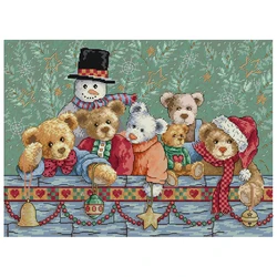 Joy Sunday Cross Stitch Kit Christmas Brown Bear 11CT 14CT Animal Printed Fabric Cross Stitch Kits Stamped Embroidery Craft Kit