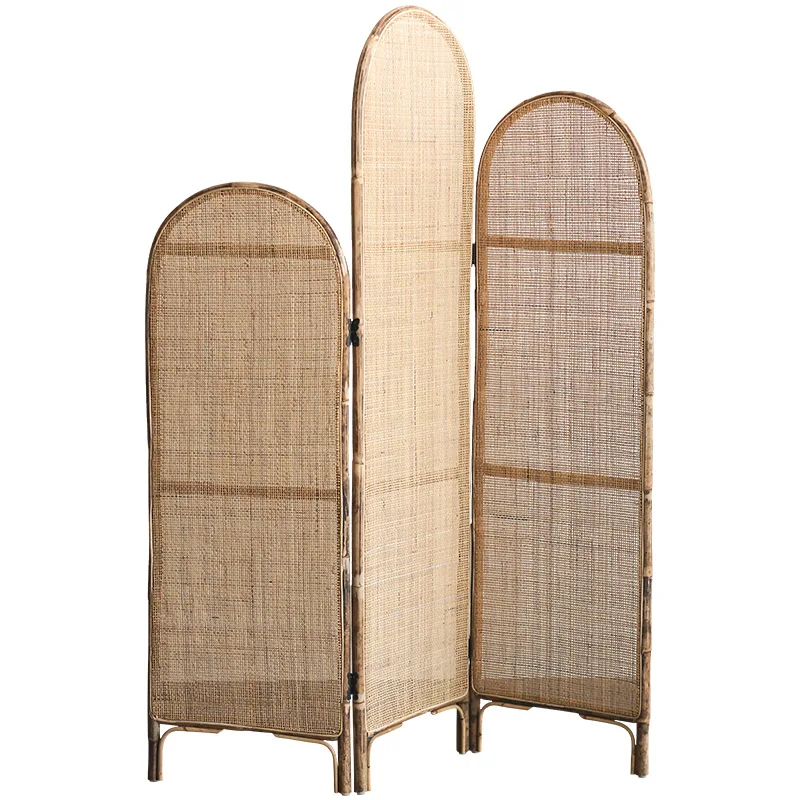 Handmade partition bedroom in American country, covered, folded, moved, lonely, retro living room rattan screen.