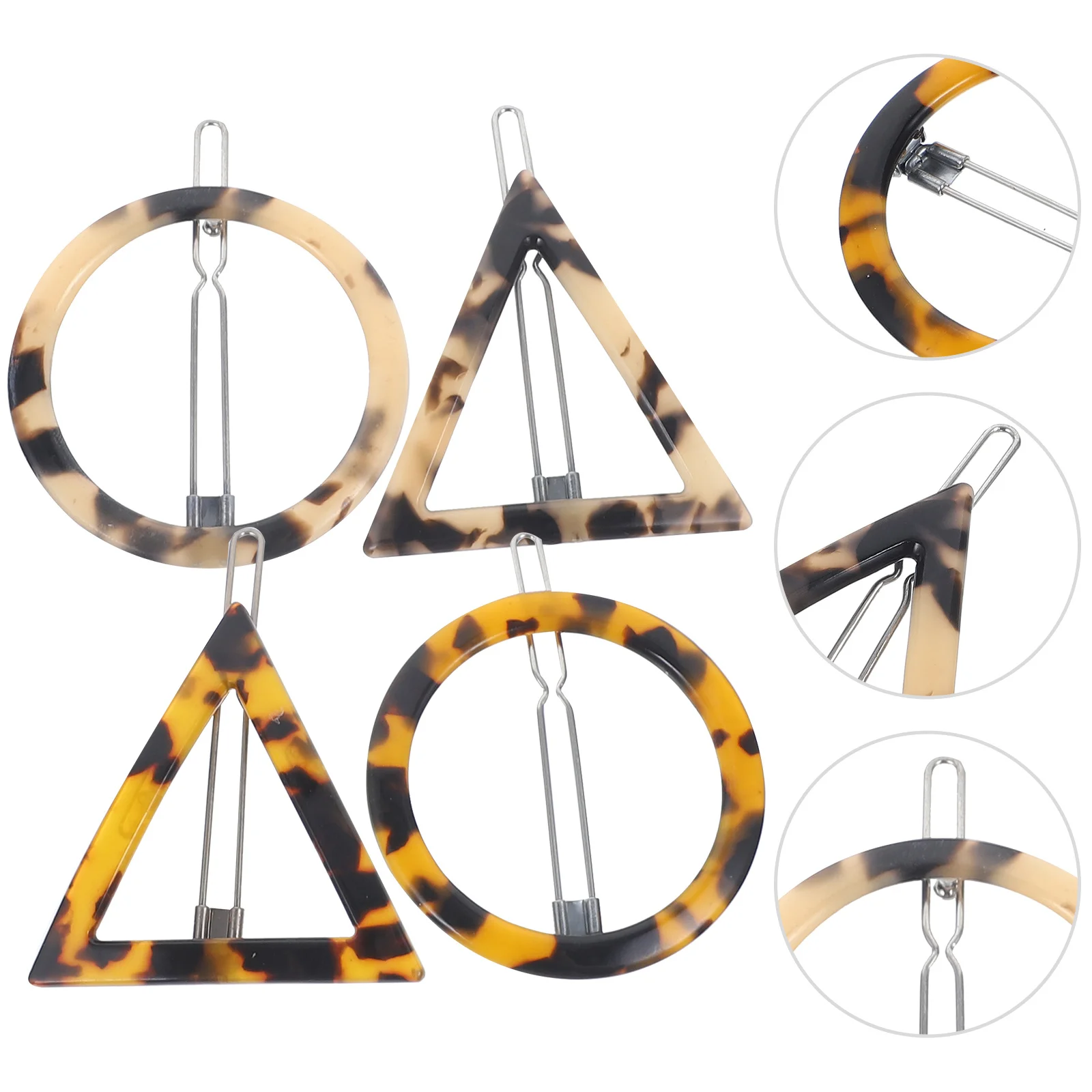 

4Pcs Leopard Hair Clips Acrylic Geometric Hairpins Triangular Round Dark Light Leopard Hair Pin Bang Clip for Party Wedding