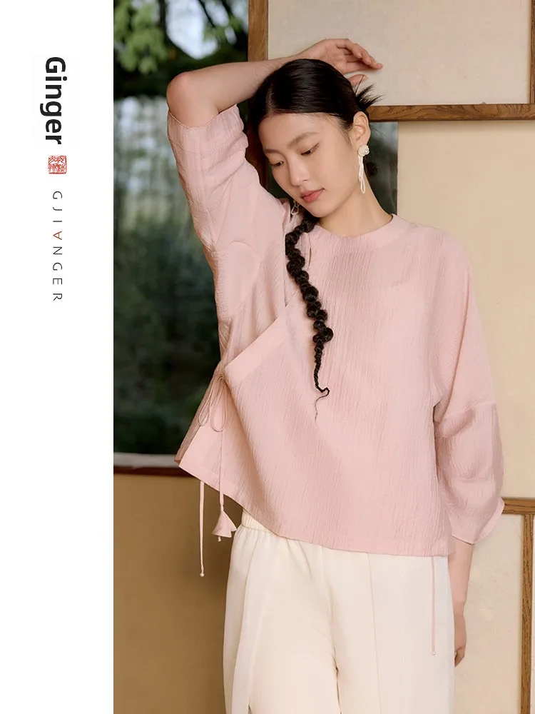 

Оригинальная женская футболка с круглым вырезом, новая летняя коллекция, дышащая, свободного кроя, с коротким рукавом, на одной пуговице