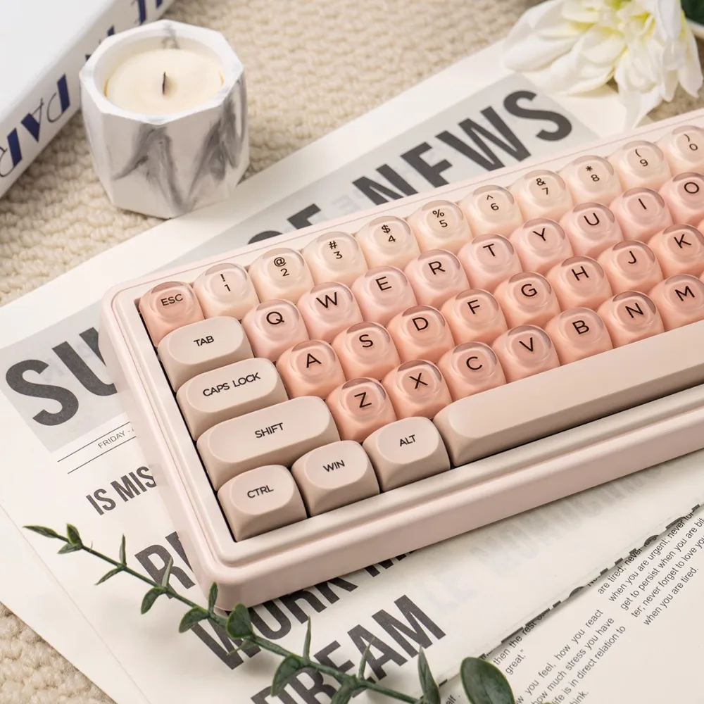 Liquid Foundation Theme Keycap Set 132key PBT+PC Custom Cute Pink Girl Keyboard Cap HOA Profile KeyCap for Mechanical Keyboard