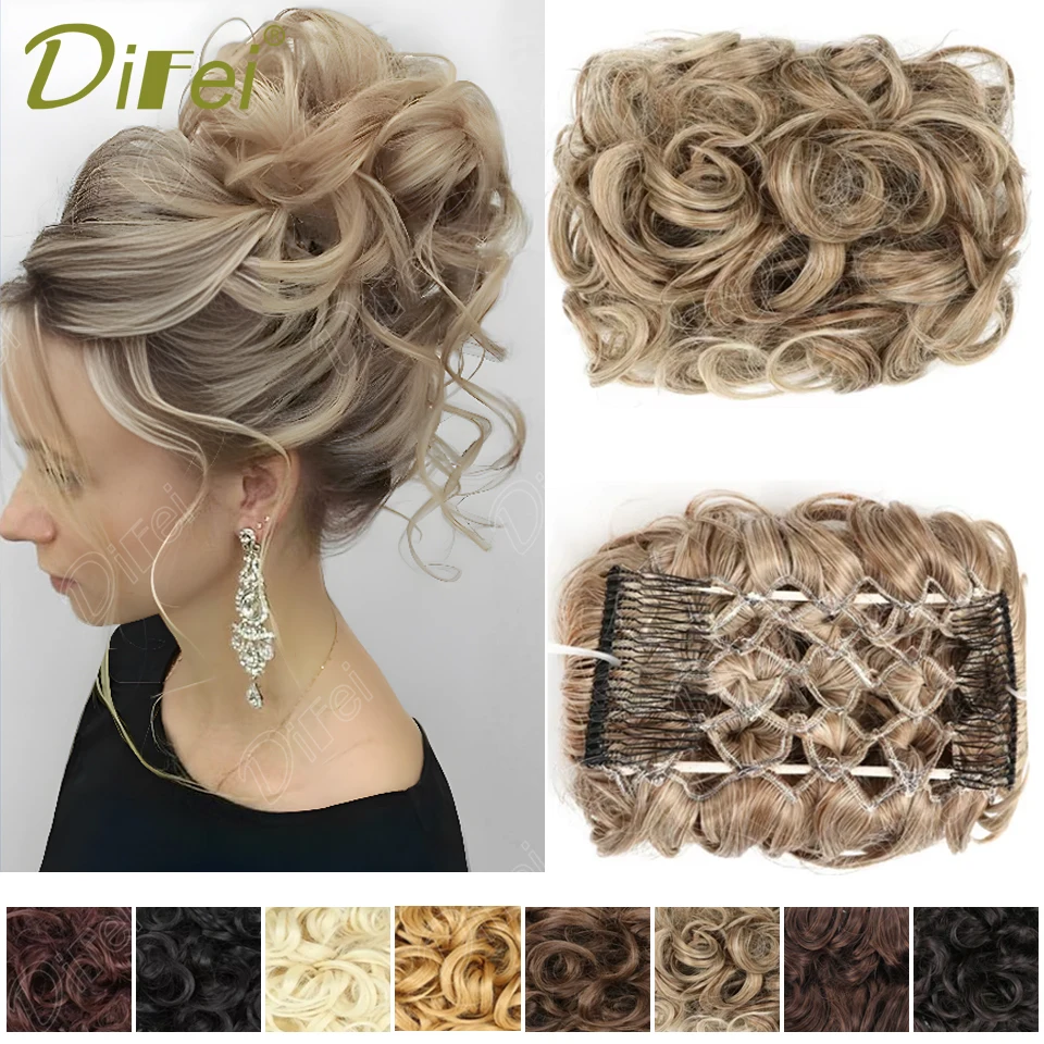 DIFEI Synthetic Wig Women's Curly Hair Messy Hair Circle Curly Hair Bun Daily Fluffy Retro Style Wedding Accessories Bun Wig