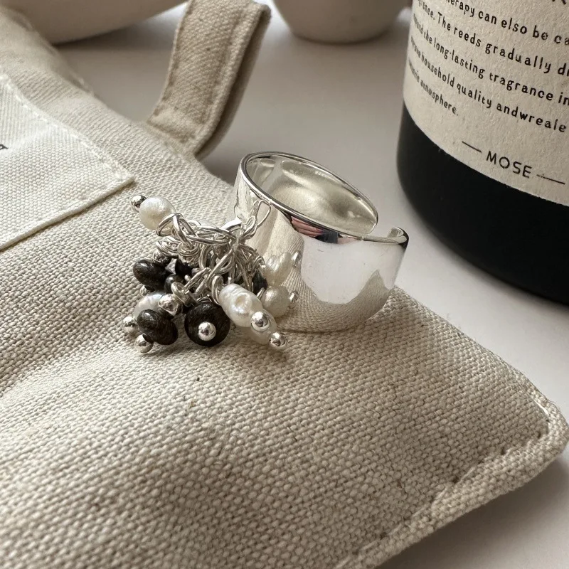 S925 Silver Asian Niche Design Sense Retro Beaded Fashionable Personality Ring Korean Version Handmade First Jewelry Wholesale