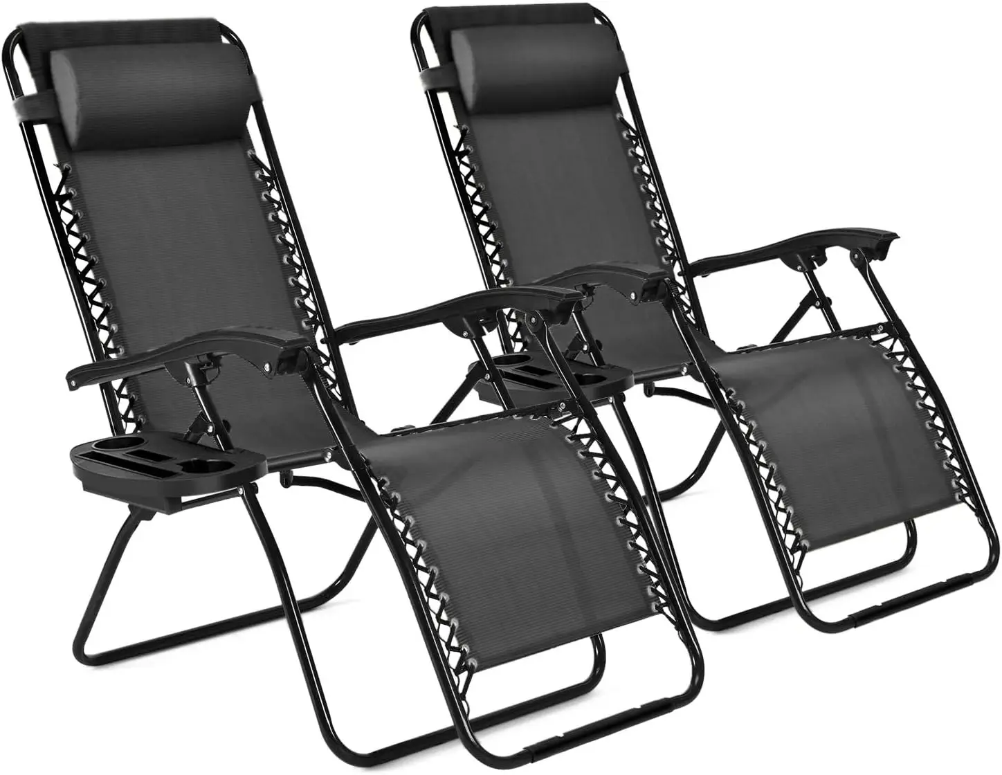 

Zero Gravity Patio Lounge Chairs Recliners Set Of 2 Pack (Black) Reclining Folding Chaise Sun Loungers With Removable Padded