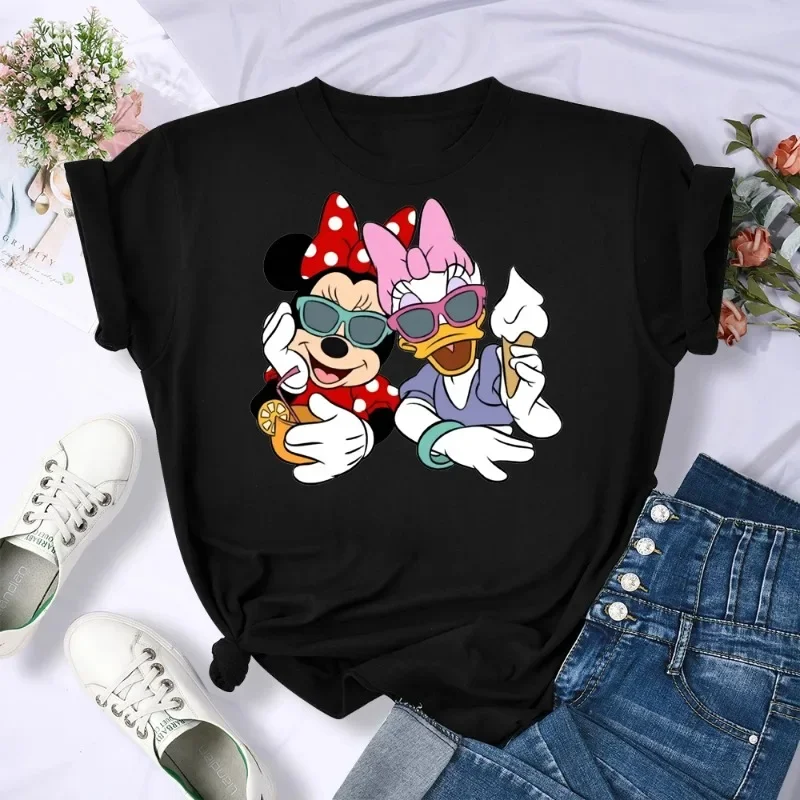 

MINISO Kawaii Disney аниме графическая футболка женская летняя милая футболка с друзьями забавная футболка повседневные топы с короткими рукавами футболки женские
