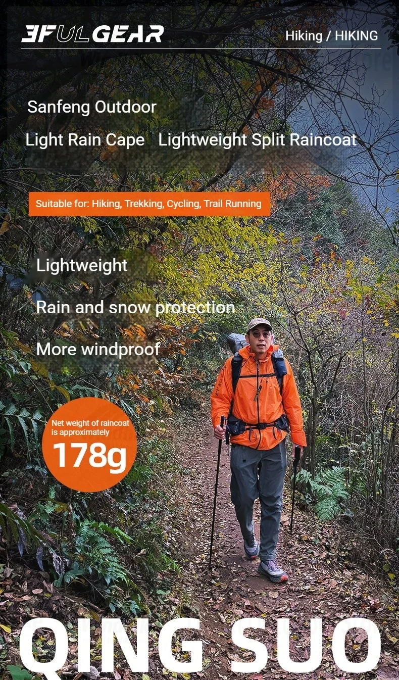 3F UL GEAR M/L Outdoor-Regenbekleidung, zweiteiliger Regenmantel und Regenhose aus Nylon zum Wandern, Radfahren, Offroad-Bergsteigen, regenfest – Detail 1