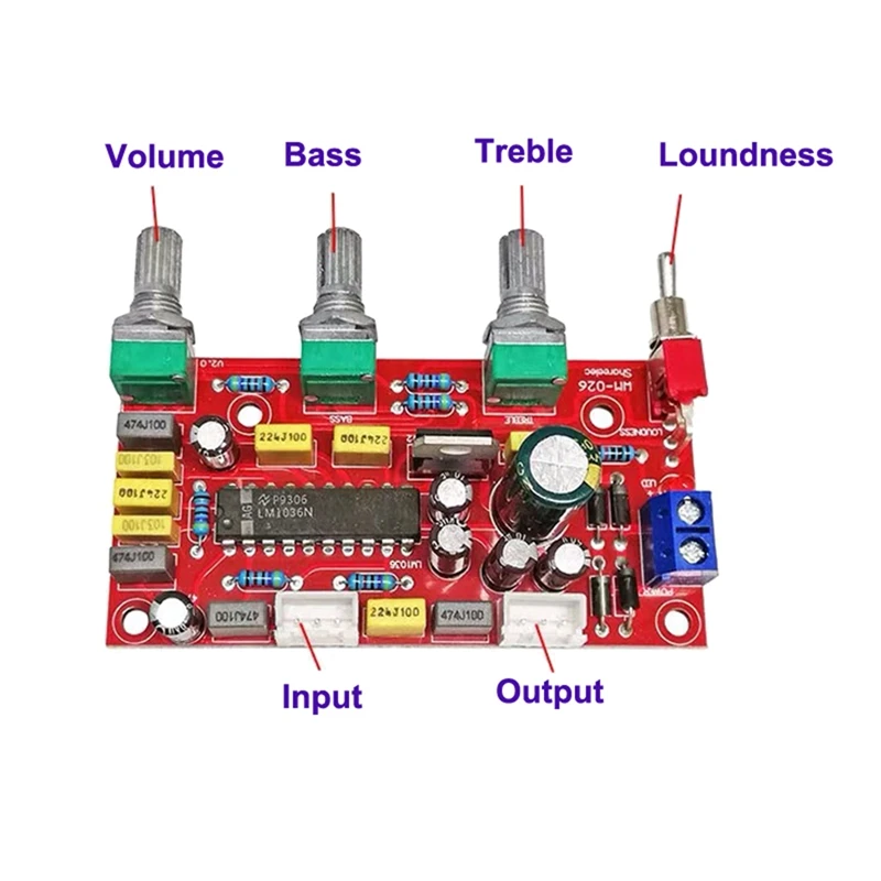 Lm1036 Op-Amp Hifi Pre Amplifier Preamplifier Volume Tone Treble Bass Loudness Control Board Preamp Finished