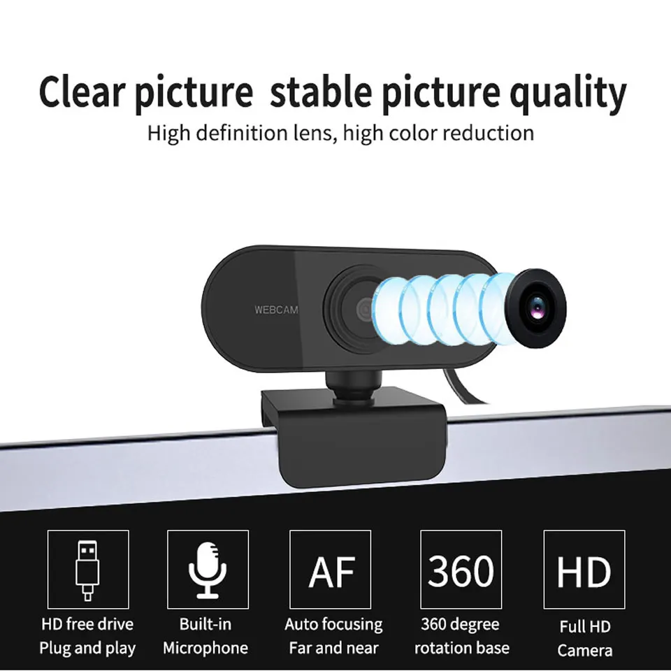 Mini webcam HD 1080P avec microphone, interface USB prenant en charge l'ordinateur portable de bureau, adaptée aux conférences d'appel vidéo en direct