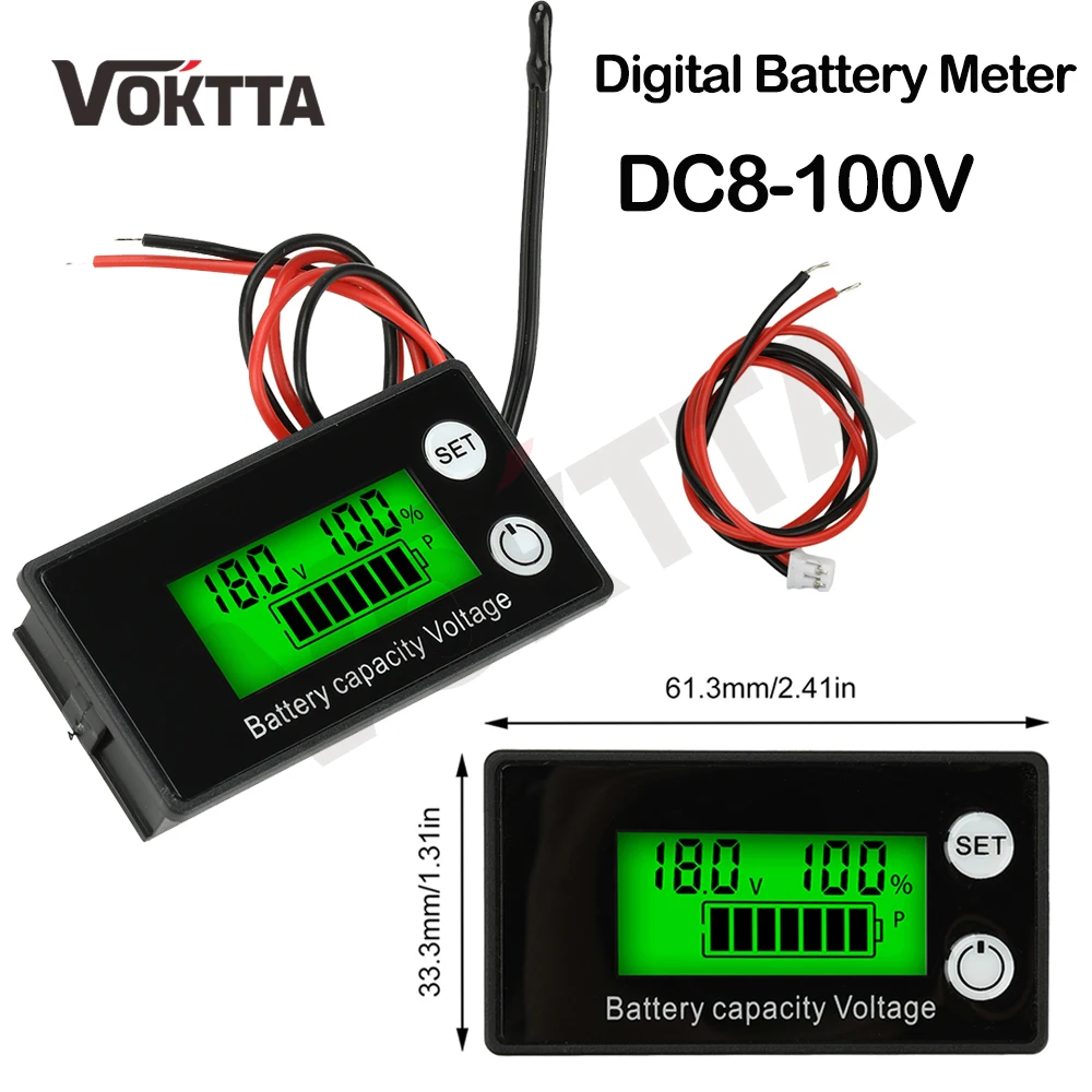 Battery Meter Indicator Voltage Meter 6133A DC8-100V with Alarm Lithium Ion Battery Capacity Monitor 12V 36V 48V 60V 72V 84V